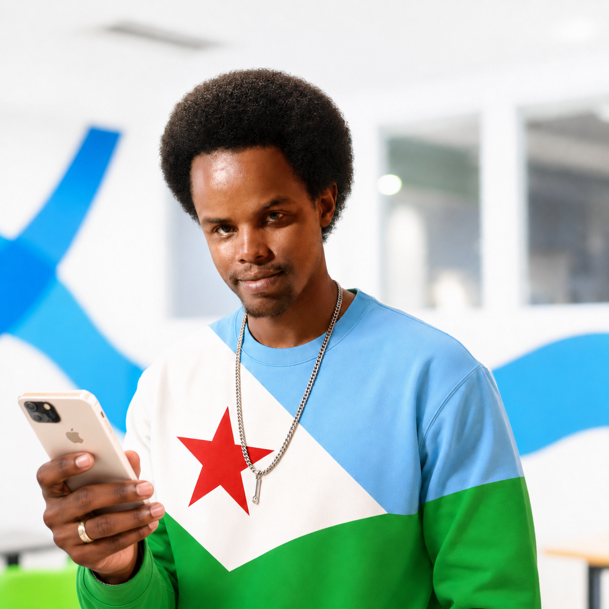 Agent souriant avec téléphone